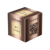 Welkom bedrijf logo QR code brons menutabel Kubus (Voorkant hoekig)