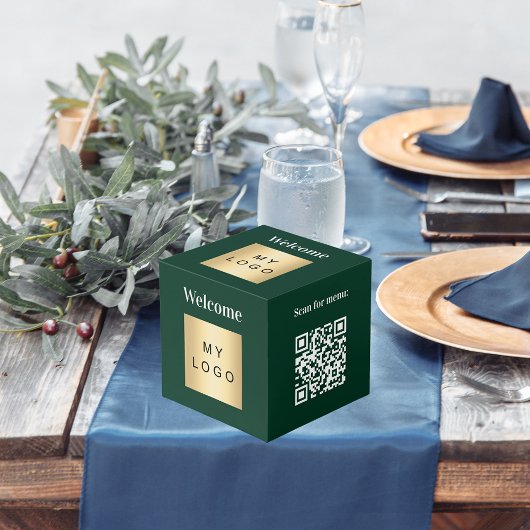 Welkom bedrijf logo QR code groen menu tafel Kubus