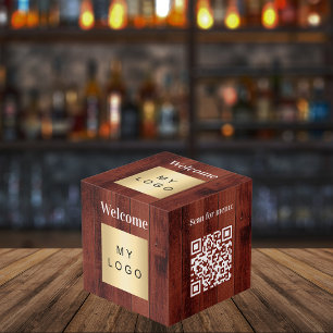 Welkom bedrijf logo QR code hout menu tafel Kubus