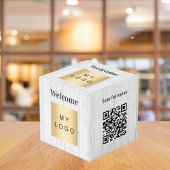 Welkom bedrijf logo QR code hout menu tafel Kubus