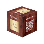 Welkom bedrijf logo QR code hout menu tafel Kubus (Achter hoekig)
