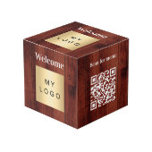 Welkom bedrijf logo QR code hout menu tafel Kubus (Voorkant hoekig)