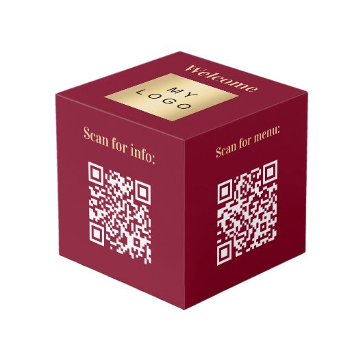 Welkom bedrijf logo QR codes bordeaux info tabel Kubus (Voorkant hoekig)