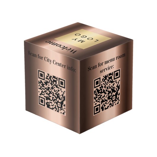 Welkom bedrijf logo QR codes bronzen info tabel Kubus (Achter hoekig)