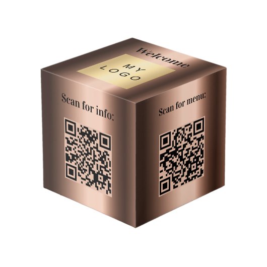 Welkom bedrijf logo QR codes bronzen info tabel Kubus (Voorkant hoekig)