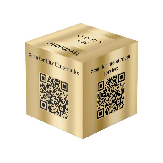 Welkom bedrijf logo QR codes goud info tabel Kubus (Achter hoekig)