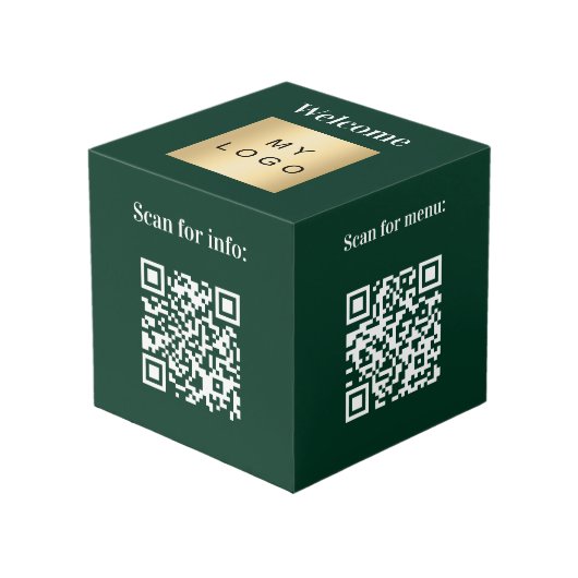 Welkom bedrijf logo QR codes groene info tabel Kubus (Voorkant hoekig)