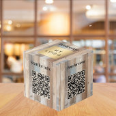 Welkom bedrijf logo QR codes hout info tabel Kubus