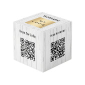 Welkom bedrijf logo QR codes hout info tabel Kubus (Voorkant hoekig)