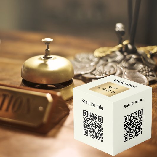 Welkom bedrijf logo QR codes ivoor info tabel Kubus