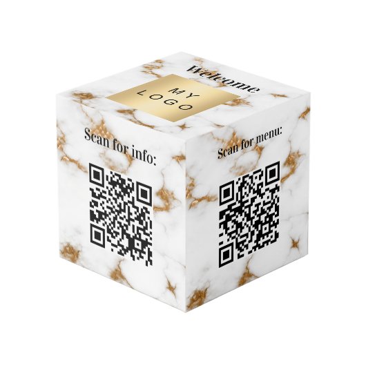 Welkom bedrijf logo QR codes marmeren info tabel Kubus (Voorkant hoekig)