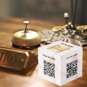 Welkom bedrijf logo QR codes marmeren info tabel Kubus