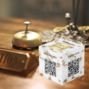 Welkom bedrijf logo QR codes marmeren info tabel Kubus