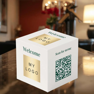 Welkom bedrijfslogo QR-code ivoor menu tafel Kubus