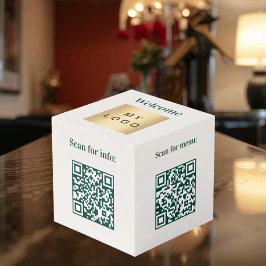 Welkom bedrijfslogo QR-codes ivoor info tafel Kubus