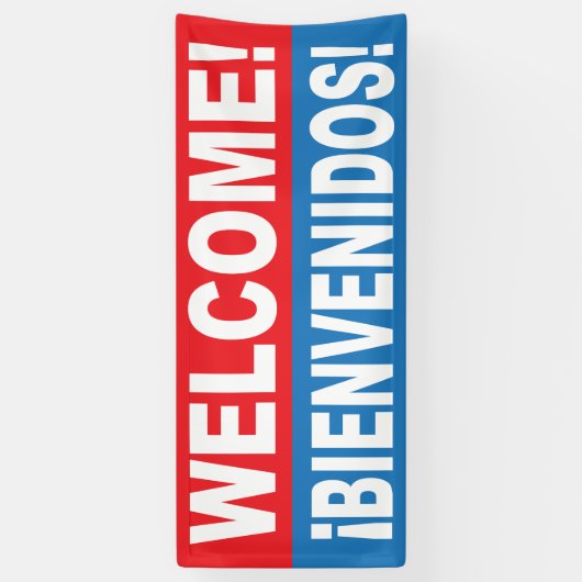 Welkom Bienvenidos English Spanish Banner (Verticaal)