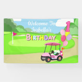 Welkom bij 1e verjaardag Polka Dot Pink Girly Golf Spandoek (Horizontaal)