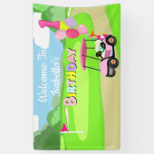Welkom bij 1e verjaardag Polka Dot Pink Girly Golf Spandoek (Verticaal)
