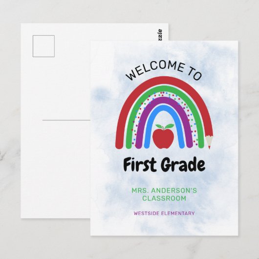 Welkom bij 1st Grade Cute Rainbow Briefkaart (Voorkant / Achterkant)