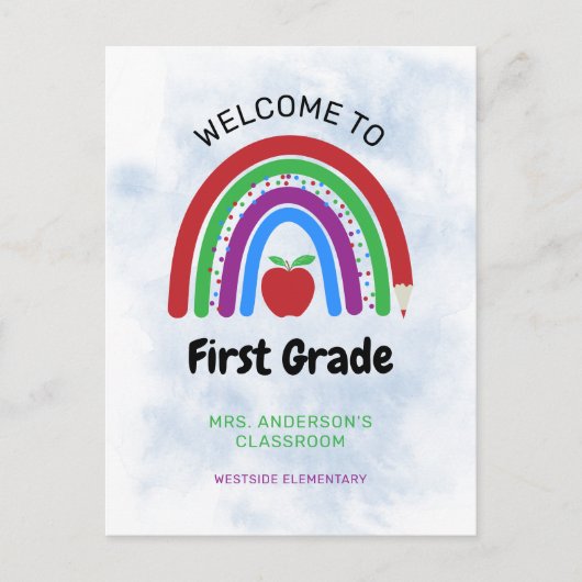 Welkom bij 1st Grade Cute Rainbow Briefkaart (Voorkant)