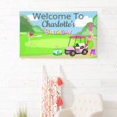 Welkom bij 2e verjaardag Polka Dot Pink Girly Golf Spandoek (Insitu)