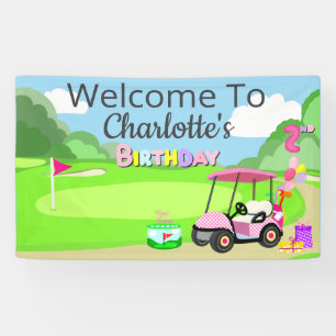 Welkom bij 2e verjaardag Polka Dot Pink Girly Golf Spandoek