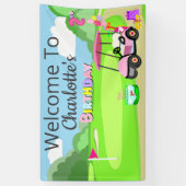 Welkom bij 2e verjaardag Polka Dot Pink Girly Golf Spandoek (Verticaal)