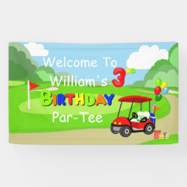 Welkom bij 3e verjaardag Red Golf Cart Boy's Spandoek