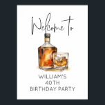 Welkom bij 40th Birthday Party Sign Whiskey Theme Poster<br><div class="desc">Vier in stijl met ons elegante en aanpasbare 40e verjaardagsfeestwelkomstbord. Met een verfijnd whiskey thema met een fles en glas illustratie, dit digitale, downloadbare product is perfect voor het toevoegen van een vleugje klasse aan elke mijlpaal viering. Personaliseer het met de naam van de vierder en maak de dag nog...</div>