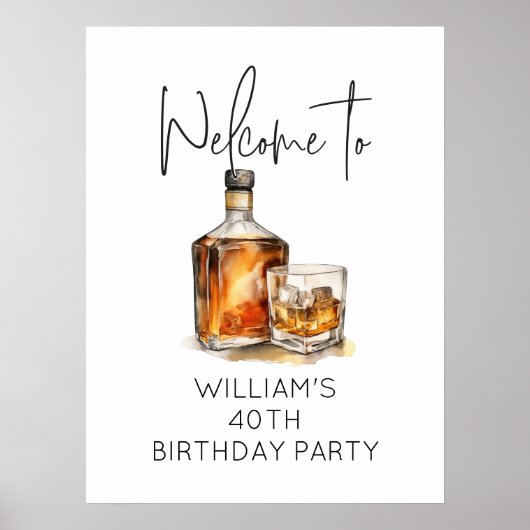 Welkom bij 40th Birthday Party Sign Whiskey Theme Poster (Voorkant)