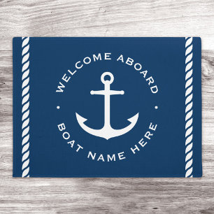 Welkom bij aangepast bootnaamanker donkerblauw deurmat
