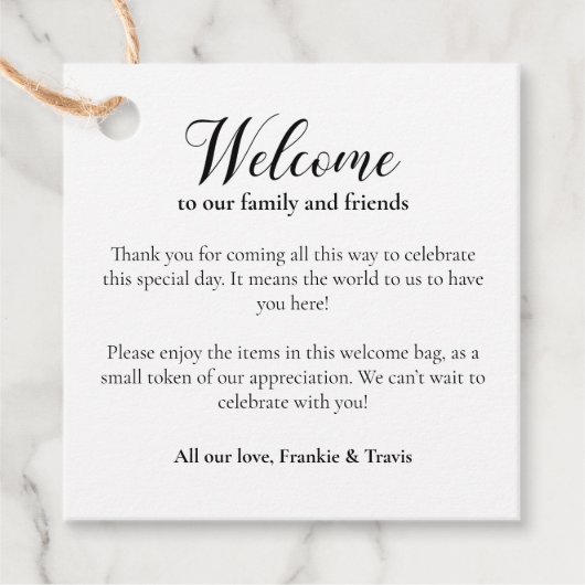 Welkom bij Accommodation Gift Bag Basket Wedding Bedankjes Labels (Voorkant)