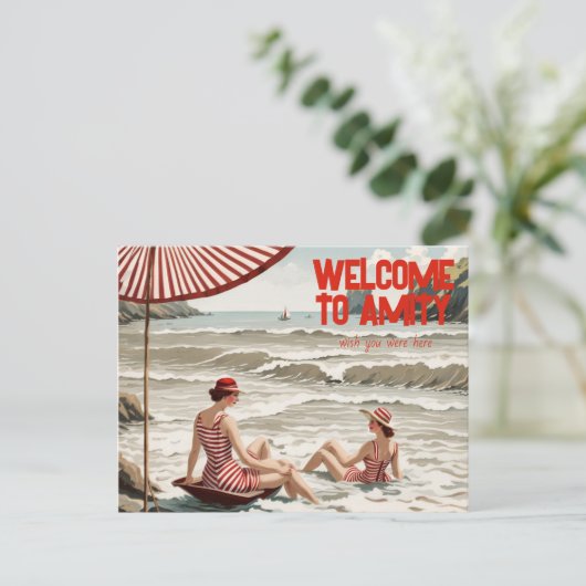 Welkom bij Amity (Bewerkbaar) aan zee Feestdagenkaart (Staand voorkant)