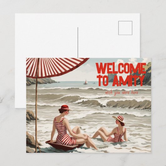 Welkom bij Amity (Bewerkbaar) aan zee Feestdagenkaart (Voorkant / Achterkant)