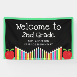 Welkom bij Apple-gekleurde pennen van tweede klass Spandoek