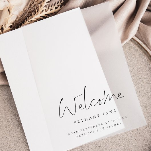 Welkom bij Baby Modern Script Birth Announcement Vellum Uitnodigingen