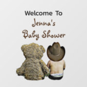Welkom bij Baby shower Lil' Cowboy en Teddy Bear Raamsticker (Vel)