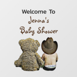 Welkom bij Baby shower Lil' Cowboy en Teddy Bear Raamsticker