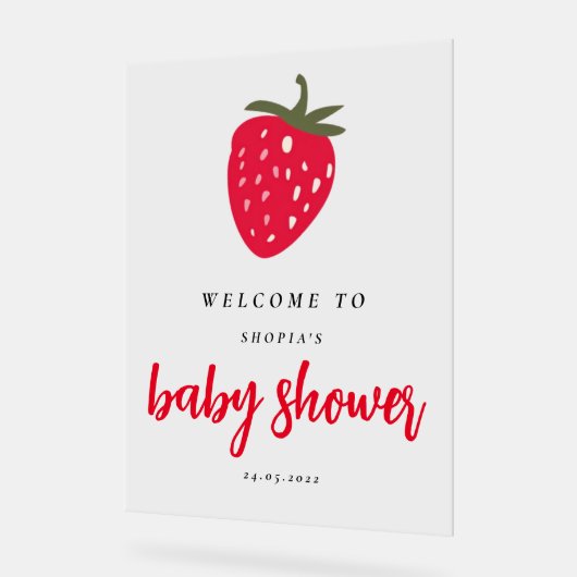 Welkom bij Baby shower met aardbeien Acryl Bord (Hoek)