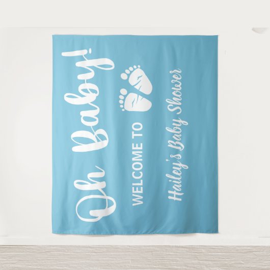 Welkom bij babyborrel voor jongen in het blauw wandkleed (Voorkant)