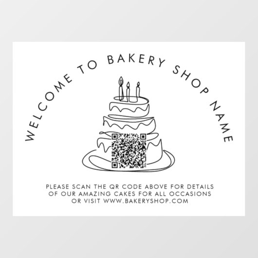 Welkom bij Bakery Shop Naam QR Code Window Cling Raamsticker (Vel)