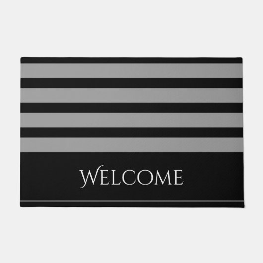 Welkom bij Black and Grey Stripe Deurmat (Voorkant)