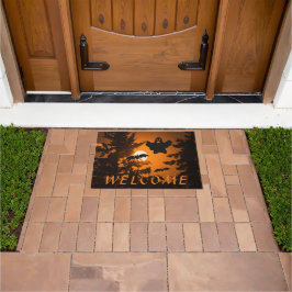 Welkom bij Black and Oranje Spooky Halloween Night Deurmat