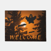Welkom bij Black and Oranje Spooky Halloween Night Deurmat (Voorkant)