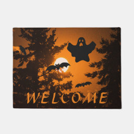 Welkom bij Black and Oranje Spooky Halloween Night Deurmat