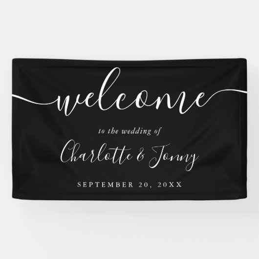 Welkom bij Black and White Script Weduwen Spandoek (Horizontaal)