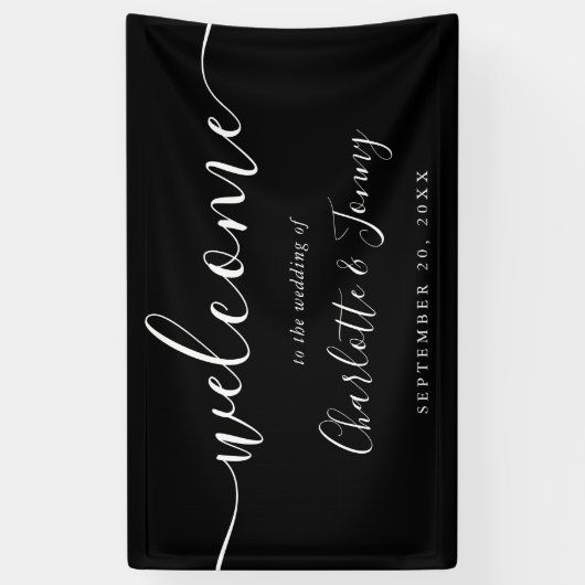Welkom bij Black and White Script Weduwen Spandoek (Verticaal)