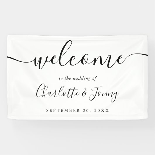 Welkom bij Black and White Script Weduwen Spandoek (Horizontaal)