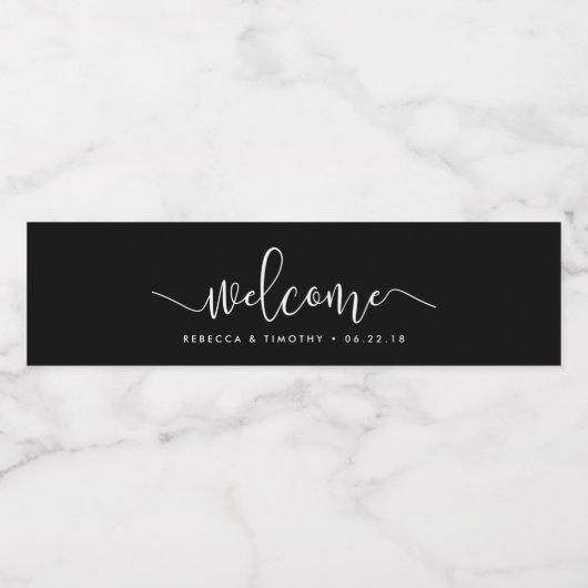 Welkom bij Black and White Wedding Waterfles Etiket (Enkel label)