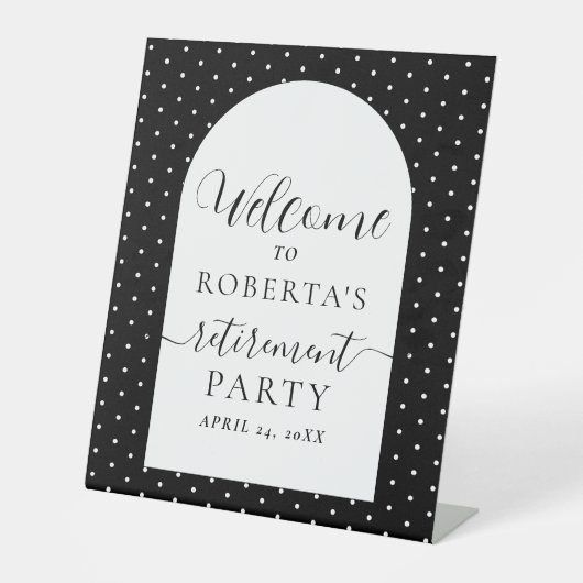 Welkom bij Black Text Script Retiting Party Reclamebord Met Voetstuk (Voorkant)